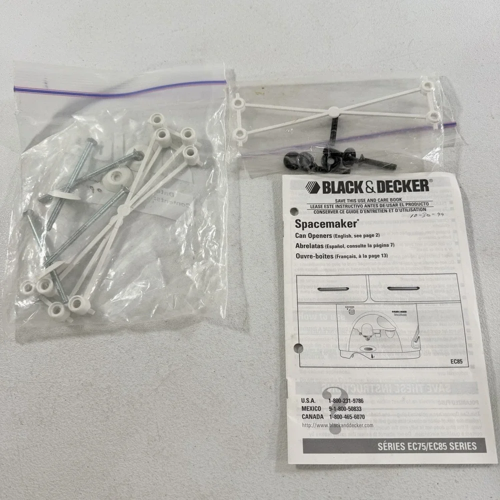 BLACK+DECKER Spacemaker Under Counter Can Opener EC75 White W/ Hardware TESTED